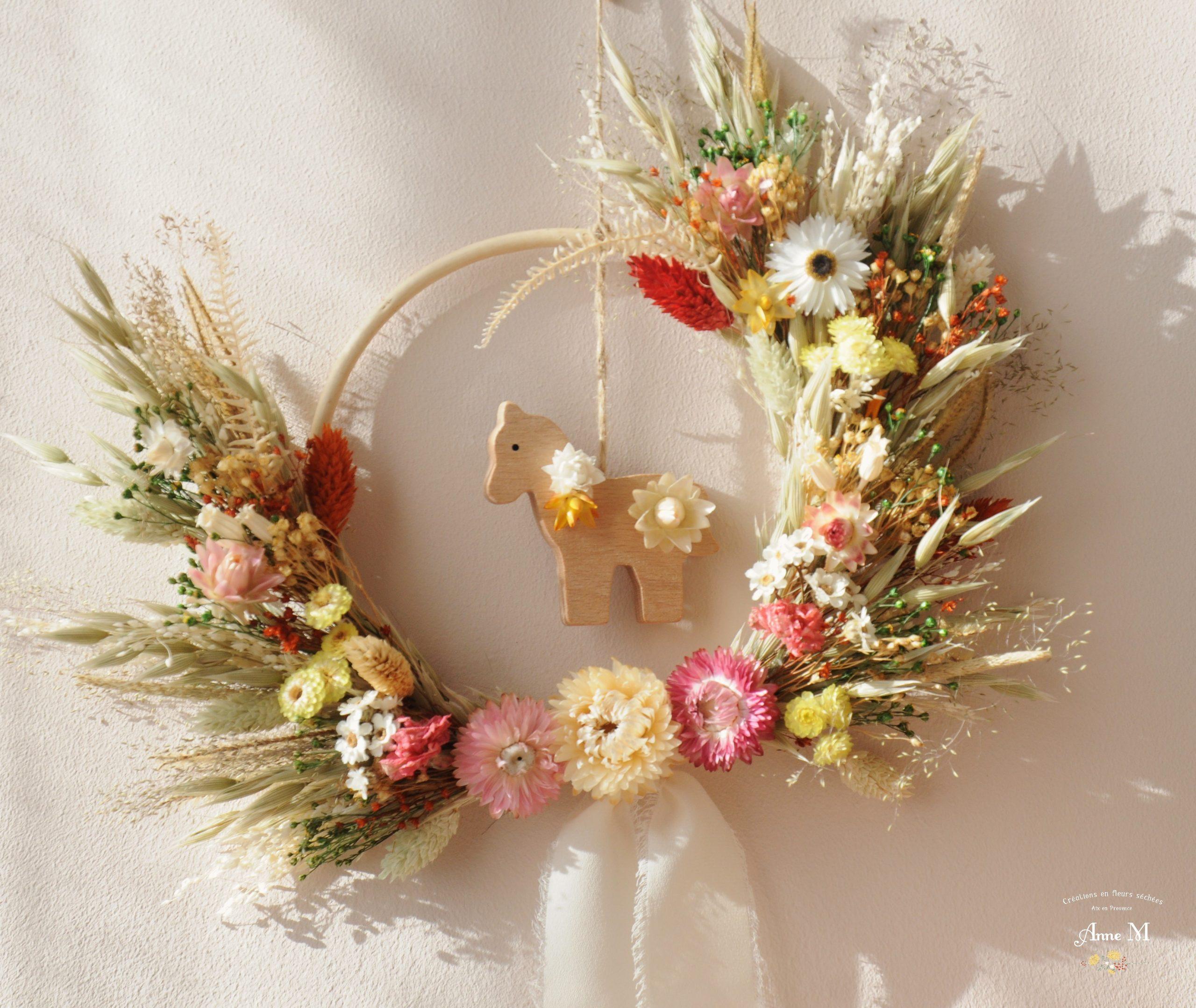décoration en fleurs séchées couronne décoration chambre enfant Prairie d été