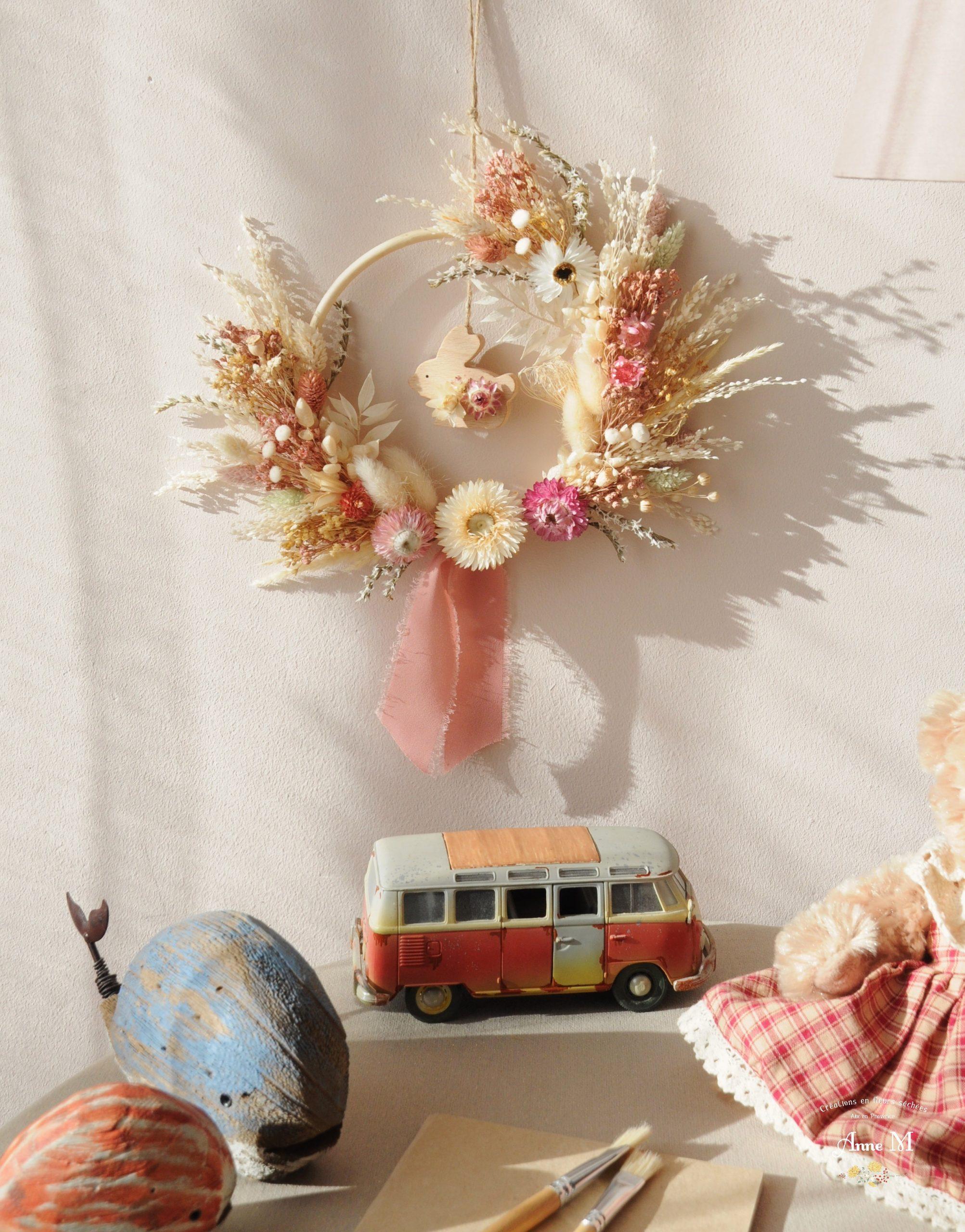 décoration en fleurs séchées couronne pour chambre enfant Pays imaginaire