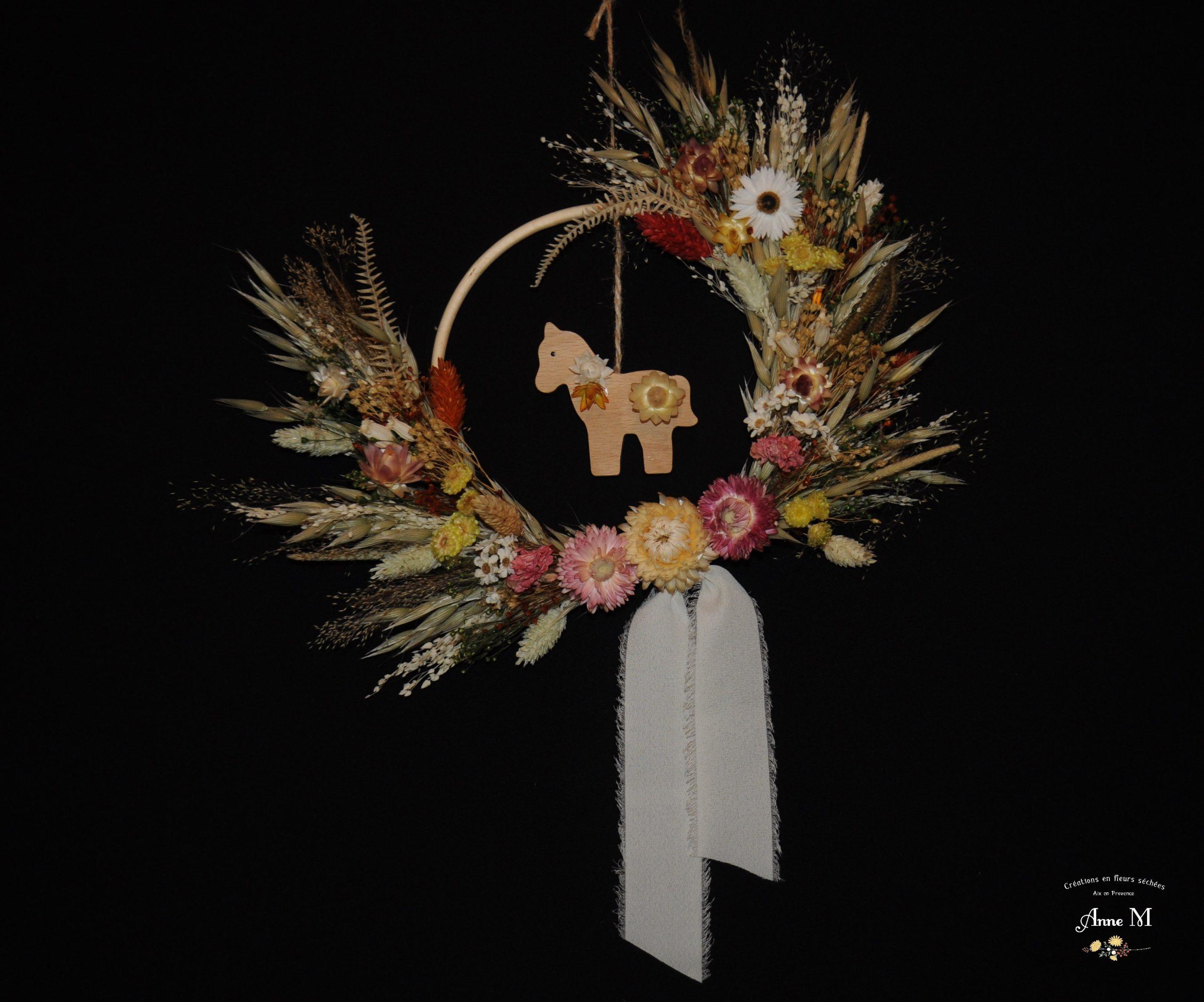 couronne de fleurs séchées Prairie d été décoration chambre enfant