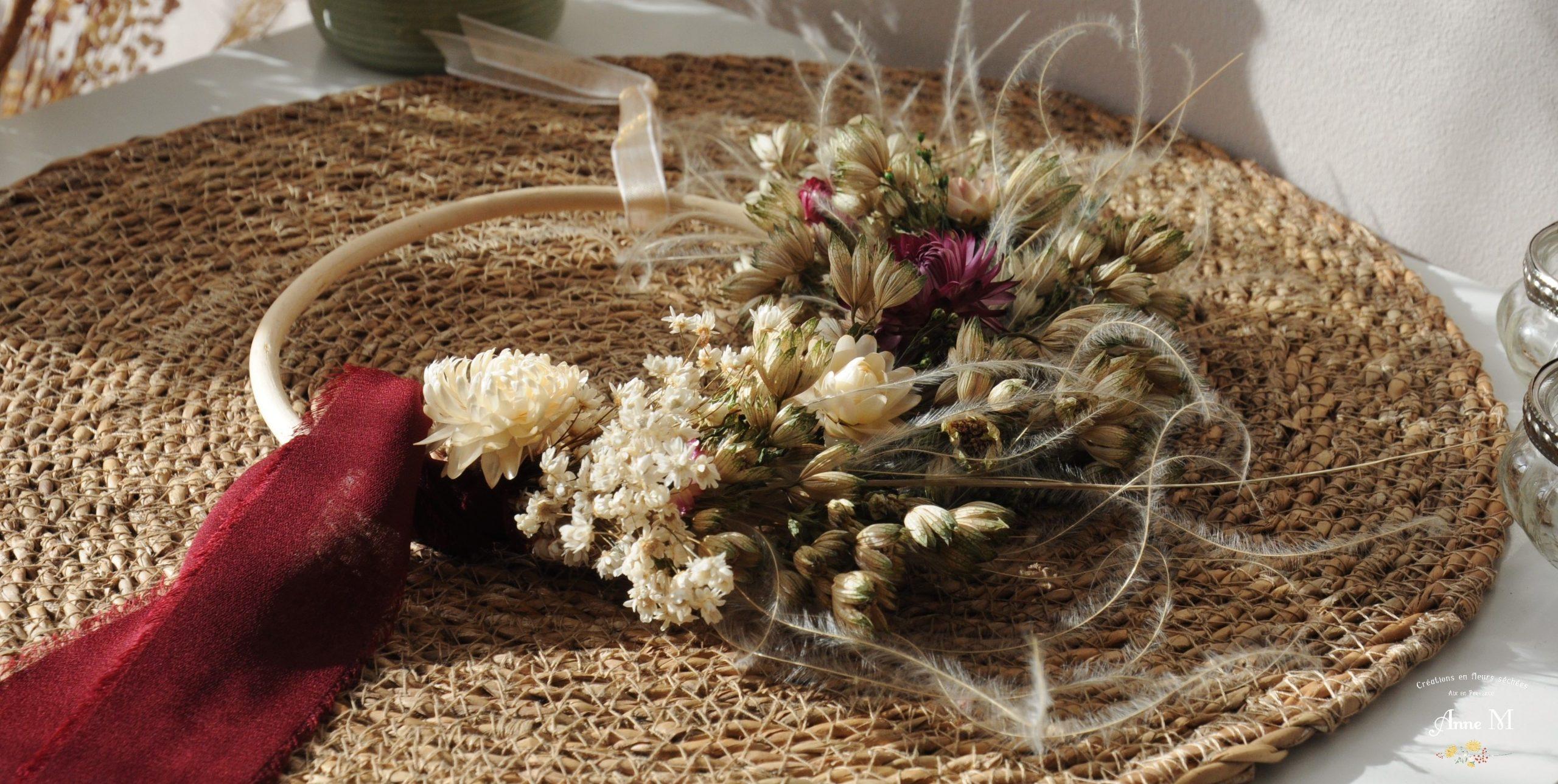 couronne de fleurs séchées Astrance pour décoration champêtre