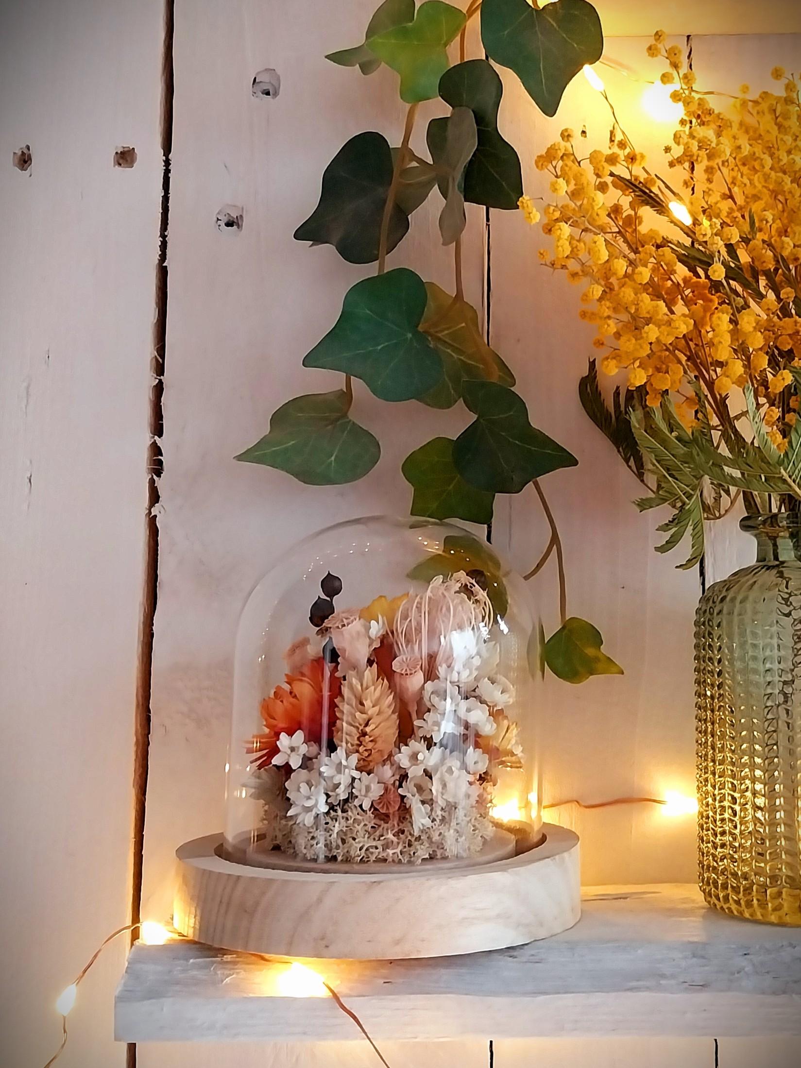 Petit jardin sous verre en fleurs séchées Hely décoration de la maison