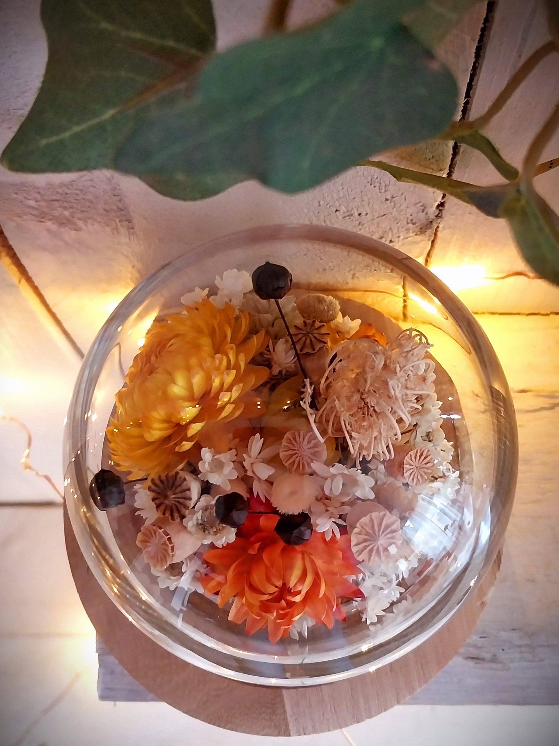 Petit jardin sous verre en fleurs séchées Hely décoration bohème