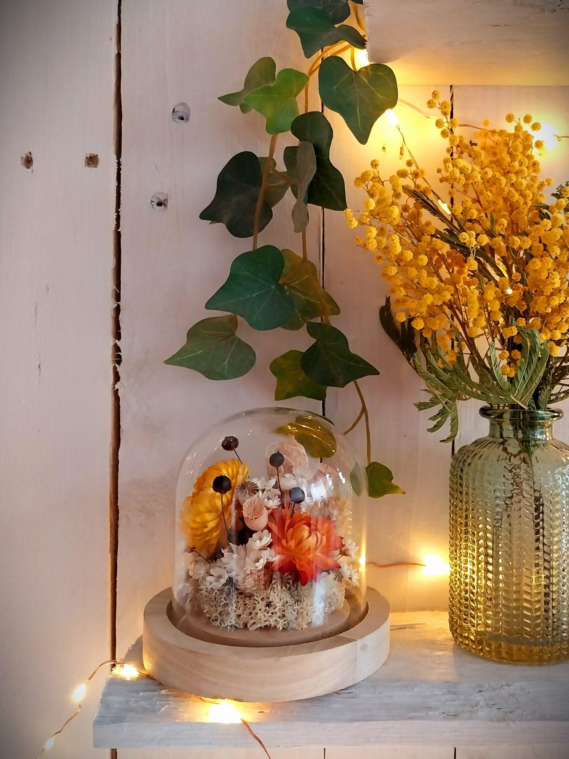 Petit jardin sous verre Hely décoration en fleurs séchées