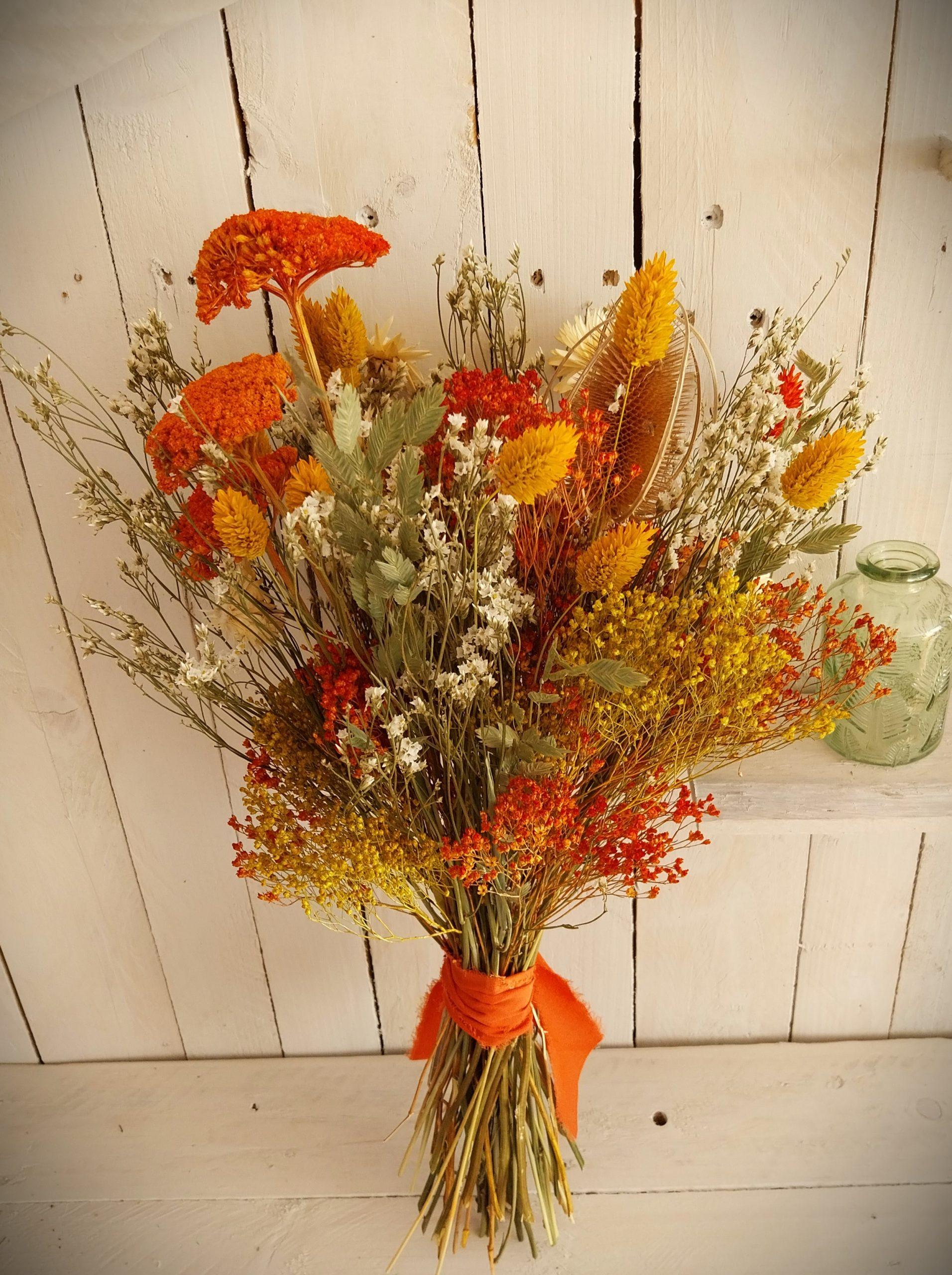 Grand bouquet champêtre de fleurs séchées Achillée